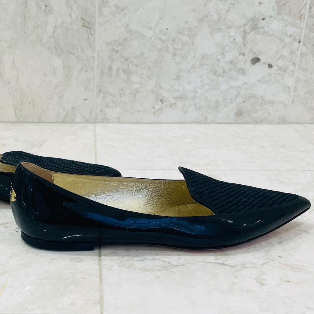 JIMMY CHOO {37.5} Loafers Black Patent Leather Fabric Pointed Toe - Picture 6 of 10